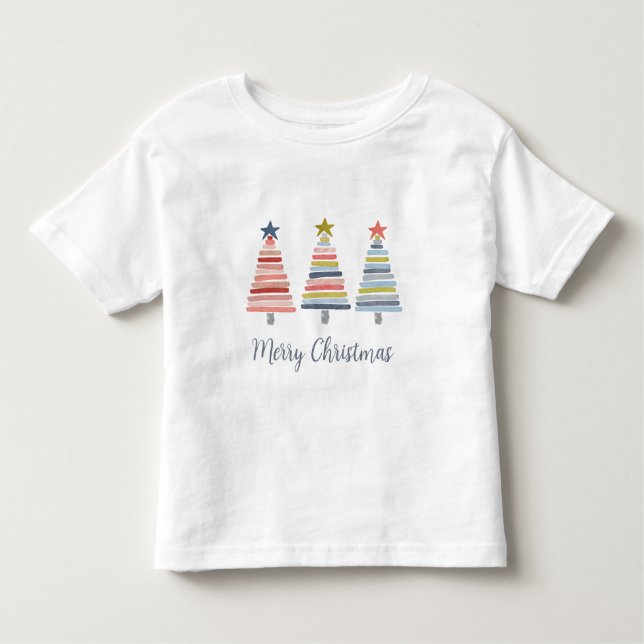 Frohe Weihnachts-bunt gestapelte Bäume T - Shirt (Vorderseite)