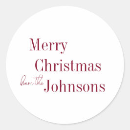 Frohe Weihnachts Burgundy Minimal Runder Aufkleber