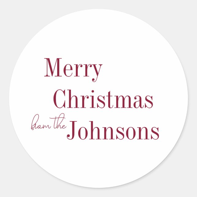 Frohe Weihnachts Burgundy Minimal Runder Aufkleber (Vorderseite)
