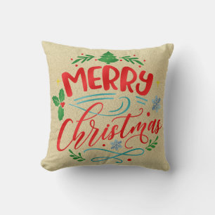 Frohe Weihnachts-Burlap-Design Kissen