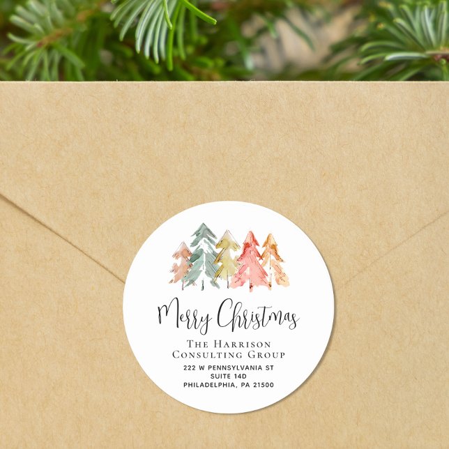 Frohe Weihnachts-Business-Rücksendeadresse Runder Aufkleber (Von Creator hochgeladen)