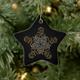 Frohe Weihnachts-Calligrafy Star auf Black Keramik Ornament