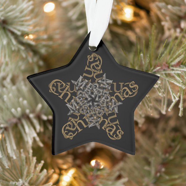 Frohe Weihnachts-Calligrafy Star auf Black Ornament (Baum)