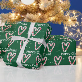 Frohe Weihnachts Candy Cane Herz in Schneeflocken Geschenkpapier