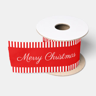 Frohe Weihnachts Candy Cane Red White Stripes Wide Satinband