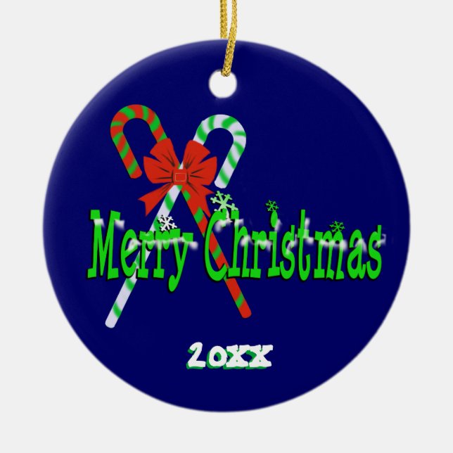Frohe Weihnachts Candy Canes Keramik Ornament (Vorne)