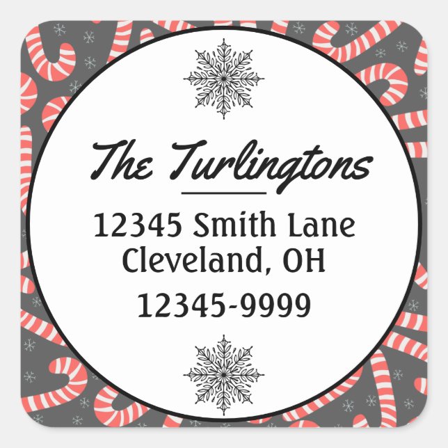 Frohe Weihnachts Candy Canes Rücksendeadresse Quadratischer Aufkleber (Vorderseite)