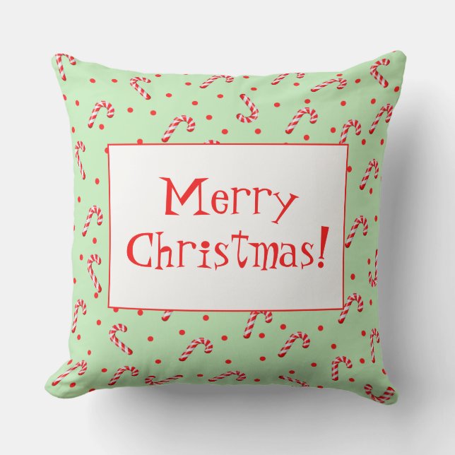 Frohe Weihnachts Candy Canes Throw Kissen (Vorderseite)