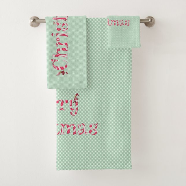 Frohe Weihnachts Candy Swirl Winter Gnome Polka Do Badhandtuch Set (Insitu)