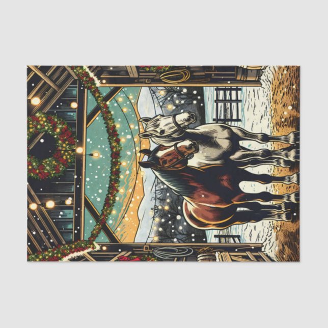 Frohe Weihnachts-Cartoon Pferde Seidenpapier (Vorderseite)