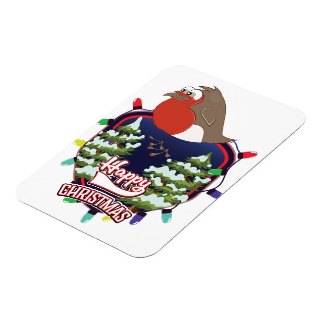 Frohe Weihnachts-Cartoon Robin Logo Magnet (Linke Seite)