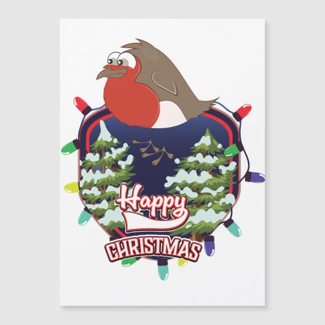 Frohe Weihnachts-Cartoon Robin Logo Magnetkarte (Vorderseite)