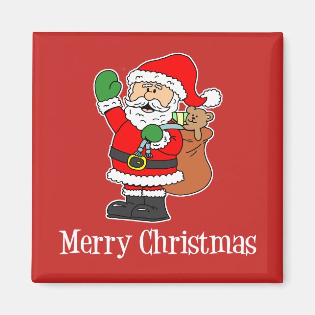 Frohe Weihnachts-Cartoon Santa on Red Background Magnet (Vorne)