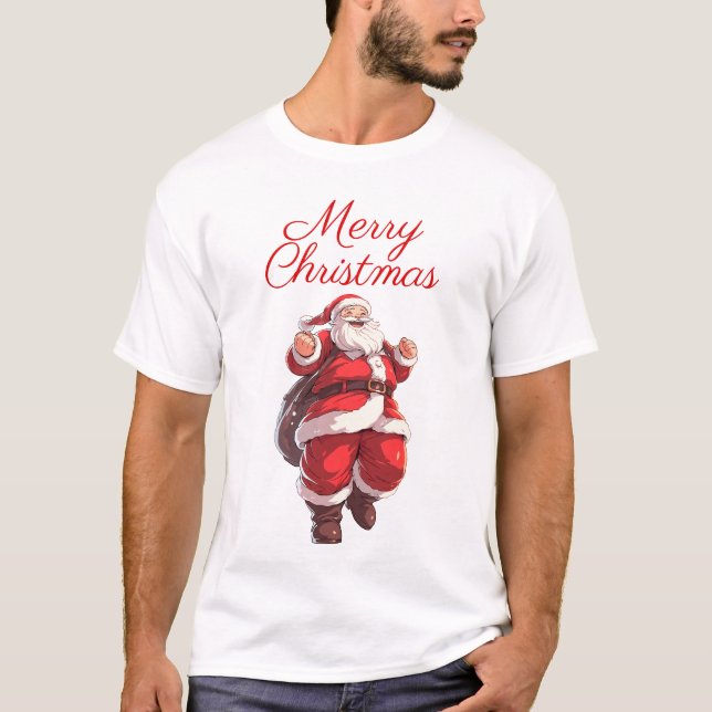 Frohe Weihnachts-Cartoon Santa T-Shirt (Vorderseite)