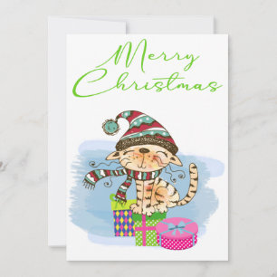Frohe Weihnachts Cat Illustration Holiday Card Feiertagskarte