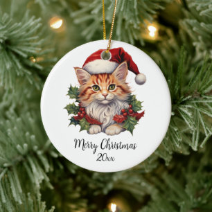 Frohe Weihnachts Cat Kitten Weihnachtsmannmütze Ho Keramik Ornament