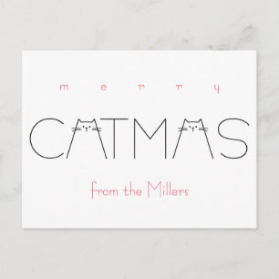 Frohe Weihnachts Catmas Funny Cat Schwarze Typogra Feiertagspostkarte