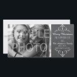 Frohe Weihnachts-Chalkboard Holiday Foto-Karte Feiertagskarte<br><div class="desc">Diese Karte hat alles! Passen Sie Ihren Familiennamen und das Jahr auf der Tafelwand an,  fügen Sie Ihr Foto auf den links hinzu und senden Sie es dann an alle Ihre Familie und Freunde. Das Hotel wurde im sehr beliebten Chalkboard-Stil gestaltet.</div>