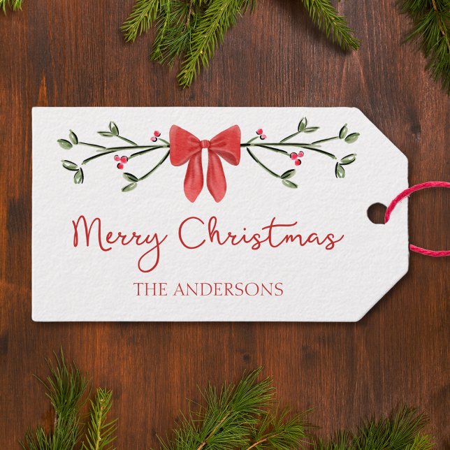 Frohe Weihnachts Chic Coquette Red Bow Personalisi Geschenkanhänger (Von Creator hochgeladen)