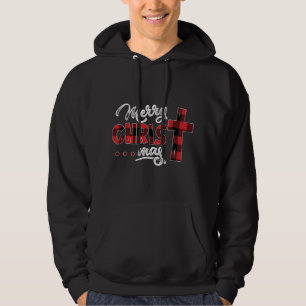 Frohe Weihnachts Christus Buffalo Karierte Cross X Hoodie