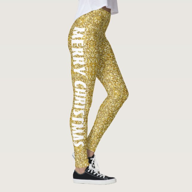 Frohe Weihnachts Classic Gold Glitzer Leggings (Rechts)