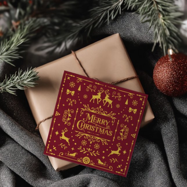 Frohe Weihnachts Classic Nordic Red Holiday Card Einladung (Merry Christmas Red & Yellow Classic Holiday Card)