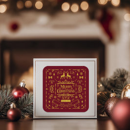 Frohe Weihnachts Classic Nordic Red Quadratischer Aufkleber