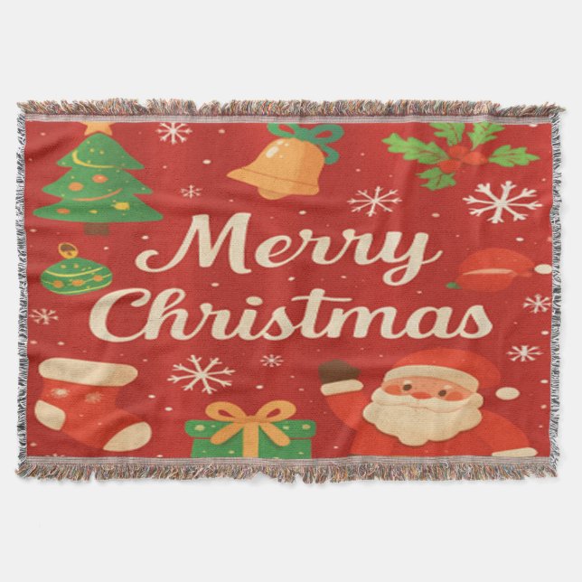 Frohe Weihnachts Classic Red Throw Blanket Decke (Vorderseite)