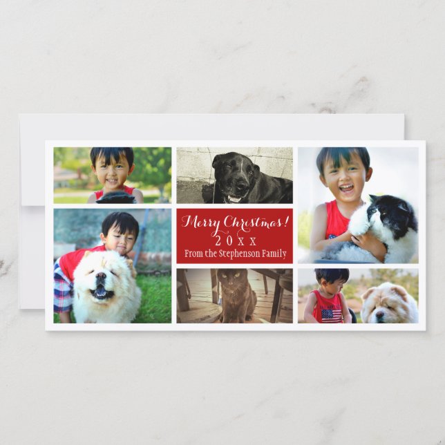 Frohe Weihnachts-Collage sechs Familienfotos Feiertagskarte (Vorderseite)