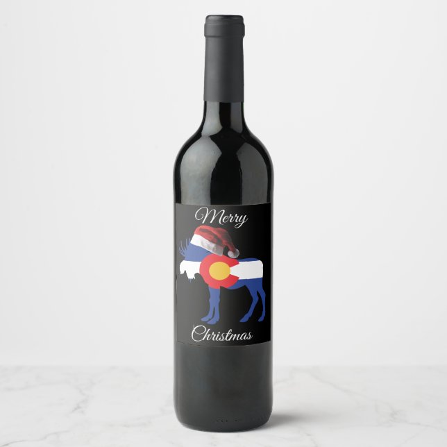 Frohe Weihnachts Colorado Moose Weinetikett (Vorderseite)