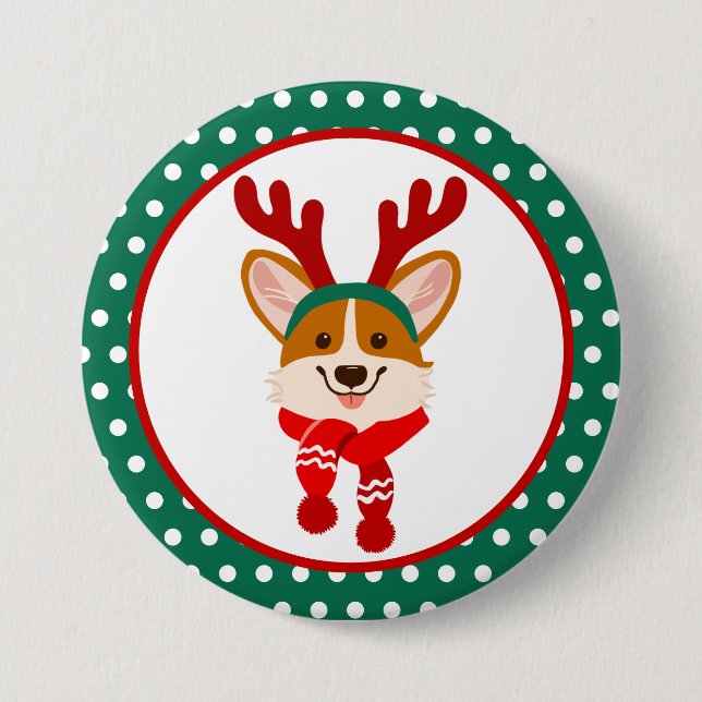 Frohe Weihnachts Corgi Dog Button (Vorderseite)