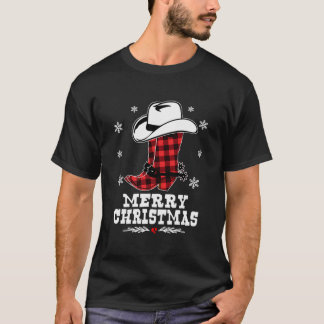 Frohe Weihnachts Cowboy Boots Red Buffalo Kariert T-Shirt