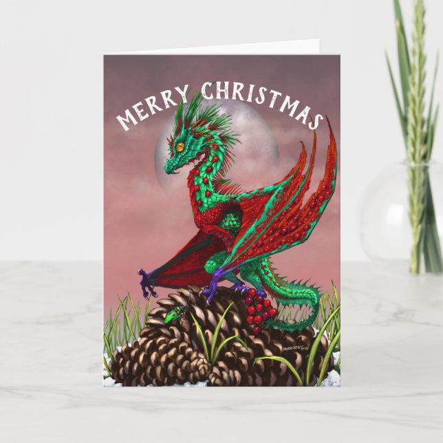 Frohe Weihnachts Cranberry Dragon Grußkarte Feiertagskarte (Vorderseite)