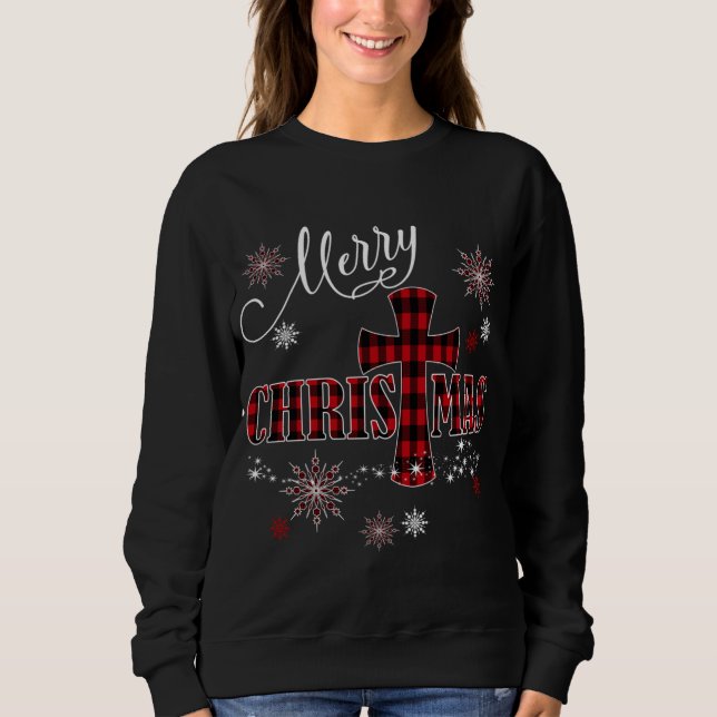 Frohe Weihnachts Cross Buffalo Kariert Christlich  Sweatshirt (Vorderseite)