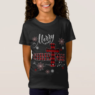 Frohe Weihnachts Cross Buffalo Kariert Christlich T-Shirt