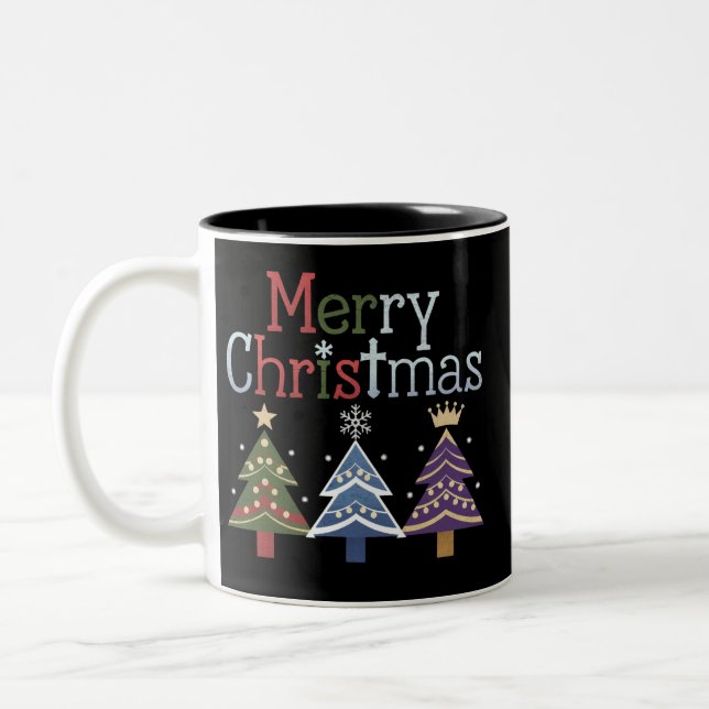 Frohe Weihnachts Cross Xmas Tree Retro Zweifarbige Tasse (Links)