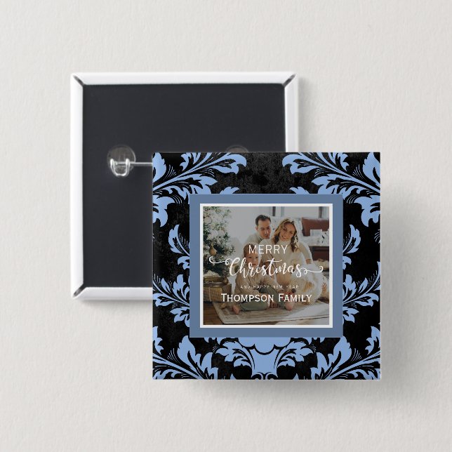 Frohe Weihnachts-Custom Foto Blue Button (Vorne & Hinten)