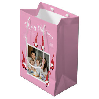 Frohe Weihnachts Custom Foto mit Funny Gnomes Mittlere Geschenktüte