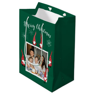 Frohe Weihnachts Custom Foto mit Funny Gnomes Mittlere Geschenktüte