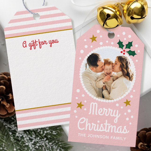 Frohe Weihnachts Custom Foto Name Einfach Niedlich Geschenkanhänger (Von Creator hochgeladen)