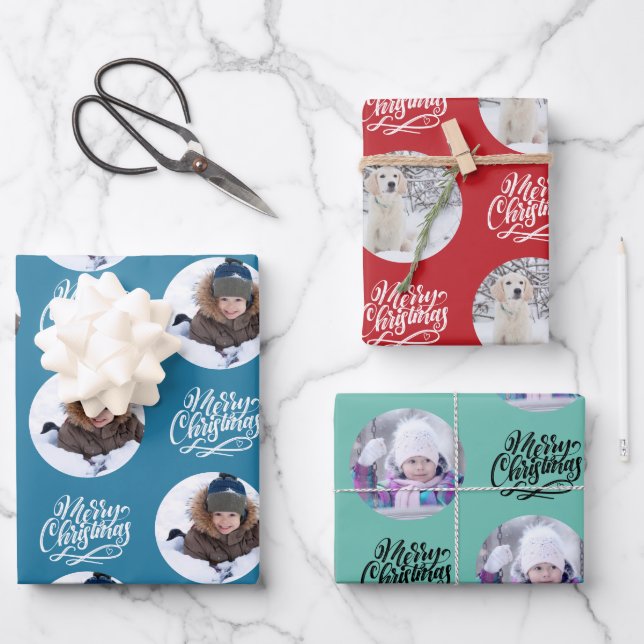 Frohe Weihnachts Custom Foto Set von 3 Geschenkpapier Set (Vorderseite)