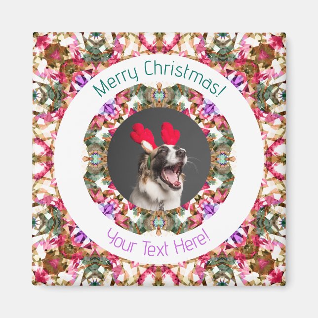 Frohe Weihnachts Custom Foto Text Jolly Green Red Magnet (Vorne)