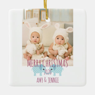 Frohe Weihnachts Custom Foto Twins Keramikornament