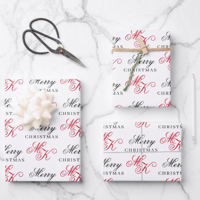 Frohe Weihnachts Custom Monogram Initials Xmas Geschenkpapier Set (Vorderseite)