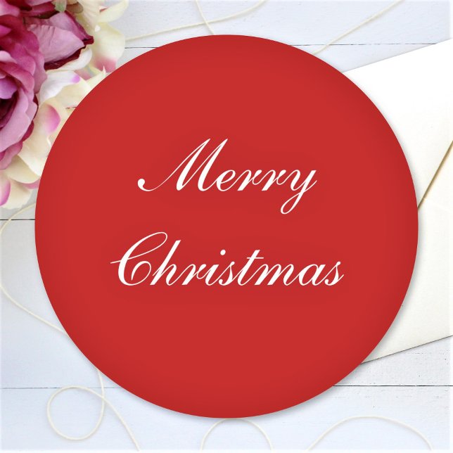 Frohe Weihnachts Custom Text Simple Red Chic Runder Aufkleber (Von Creator hochgeladen)