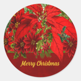 Frohe Weihnachts Custom Text und Poinsettia Runder Aufkleber