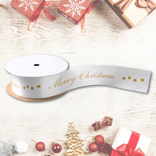 Frohe Weihnachts Custom Text White Chic Satinband (Von Creator hochgeladen)