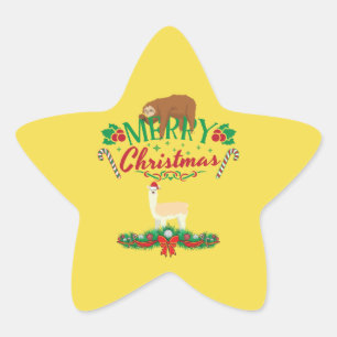 Frohe Weihnachts-Cute Llama mit einem schlafenden  Stern-Aufkleber