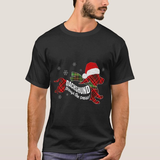 Frohe Weihnachts-Dackel Hund durch den Schnee T-Shirt (Vorderseite)
