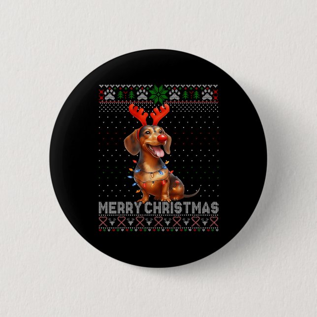 Frohe Weihnachts-Dackel Hund Lover Ugly Weihnachte Button (Vorderseite)